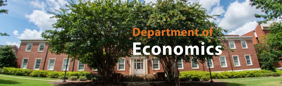 text is Department of Economics and image is Miller Hall with trees in front of building